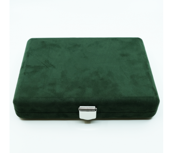 Green Suede 20 Slot Ring Latch Case 9 3/4" x 7 1/2" x 2" H